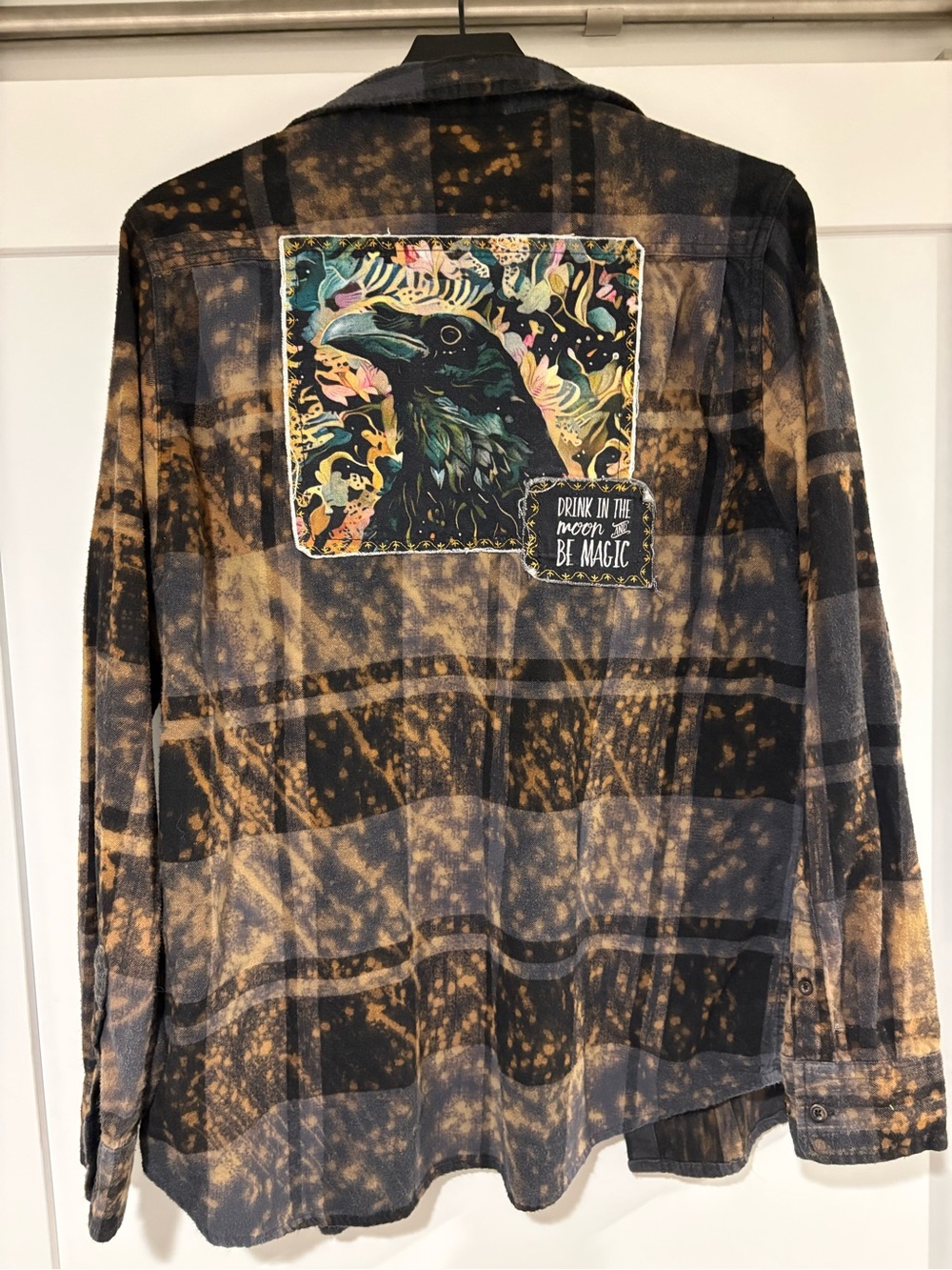Angry Minnow Women’s Graphic Flannel Shirt - Distressed Raven Patch